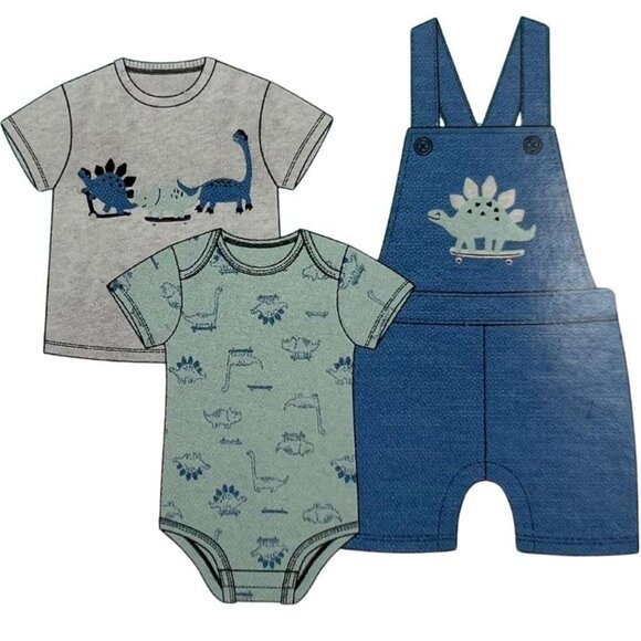 Pekkle | Boy's Overall Clothing Set | 3 Pieces | Blue & Grey | 12 Months - Picture 3 of 4